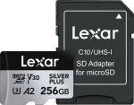Lexar Memory Card microSD 256GB C10 A2 U3 V30 205/150MB/s Silver Plus