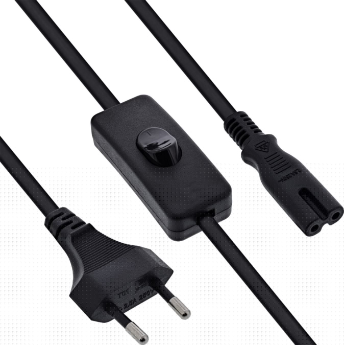 Power Cable InLine Euro Cable with switch CEE7/16 do IEC-C7 czarny 3m