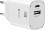 Swissten Edge GaN Travel Charger GaN USB-C PD 20W + USB-A 18W QC