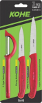 KOHE 3-piece knife set with peeler, assorted colours