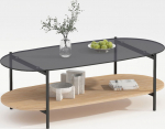Coffee table CINDY 120x55xH40cm, grey glass/melamine oak