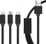 Kabel USB MaxLife USB-A - USB-C + microUSB + Lightning Czarny (vx3872)