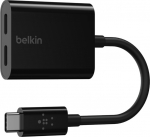 Belkin Connect Audio + Charge - USB-C zu USB-C Kopfh&ouml;rer-/Ladeadapter - USB-C male to USB-C weiblich - 14 m - Schwarz - USB Power Delivery (60W)