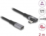 Delock - USB-Verl&auml;ngerungskabel - 24 pin USB-C (M) links/angled to the right 24 pin USB-C (W) - USB 2.0 / USB 3.2 / USB4 / Thunderbolt 3 5 A - 2.0m - Schwarz (81148)