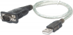 Manhattan USB-A to Serial Converter cable, 45cm, Male to Male, Serial/RS232/COM/DB9, Prolific PL-2303RA Chip, Black/Silver cable, Three Year Warranty, Equivalent to ICUSB232V2