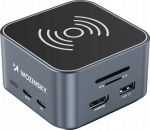 HUB USB Wozinsky Hub USB-C 12 w 1 Wozinsky WHBC09Y8S Multifunctional,z wireless charging function, aluminum, z cable 15 cm - szary