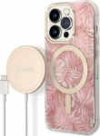 Guess Set GUBPP14LHJEACSP Case+Charger iPhone 14 Pro 6.1" / pink hard case Jungle MagSafe