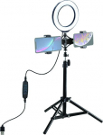 Puluz LED Ring Lamp 16cm With Desktop Tripod Mount Up to 70cm And Dual Phone Bracket, USB