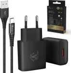 Extralink Smart Life, USB Type-A to Type-C set, 200cm, Black + 12W Charger, Black