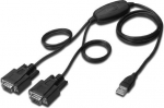 Digitus Kabel adapter USB-A 2.0 male do 2x RS232 (DB9) male | FTDI chipset FT2232H | Czarny | Screw mounting | 1.5m