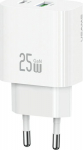 USAMS Charger 25W 1xUSB-A 1xUSB-A fast charging White