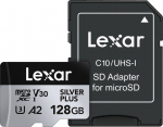 Lexar Memory Card microSD 128GB C10 A2 U3 V30 205/150MB/s Silver Plus