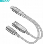 USAMS BWOO BZ67 adapter 2w1 Lightning/USB-C - jack 3.5mm szary