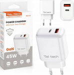Teltech Charger GaN USB+TYP-C 45W PD PPS white TCH-03