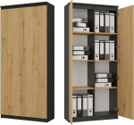 Topeshop Lockable shelf, office, 80x35x180 cm, antracyt, dąb artisan