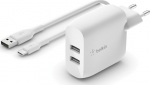 Belkin BoostCharge - power adapter - 24 Watt - 2 output contacts (USB) - vit