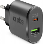 SBS PD Reiselader 25W USB-C/USB-A schwarz