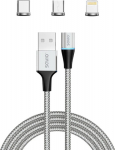 Kabel USB Savio USB-A - USB-C + microUSB + Lightning 1 m Silver (1_790966)