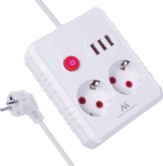 Listwa zasilająca Maclean, extension cord 2 jack + 3xUSB, 110-240V AC 50/60Hz, 2.1A max 2500W, 1.5m, White, MCE387 W