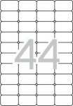 Etikett iseliimuv APLI 48.5x25.4mm, l&auml;bikumav pol&uuml;ester, ilmastikukindel, 44 tk A4 lehel, 20l/pk, Ref.01223