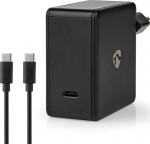 Toalaadija Nedis USB-C, 65W, must + kaabel USB-C - USB-C, 2m