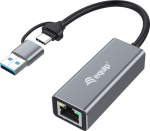Equip Adapter USB-C->RJ45/USB-A Adapter St/Bu 0.15m Alu