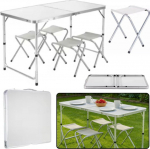 Folding Camping Table Travel Set 4 Gray Chairs LEAN