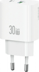 USAMS Charger 30W 1xUSB-C 1xUSB-A Fast charging White