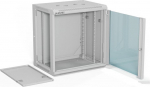 Hanging cabinet 19'' 12U 600x450, drzwi szklane jednoskrzydłowe, rear full cover, removable, full removable side covers, lockable, 4 beam, kolor szary, ALANTEC