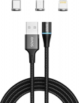 Kabel USB Savio USB-A - USB-C + microUSB + Lightning 1 m Black Magentic (CL-152)