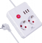 Maclean power strip, extender 2 sockets + 3xUSB, 110-240V AC 50/60Hz, 2.1A max 2500W, 3 m, white, MCE388 W