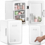 ELLE 6L white mini fridge with LED make-up mirror