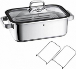 WMF WMF Vitalis Compact Steamer / roaster, with glass lid with silicone rim, cooking thermometer, cooking tray, Cromargan stainless steel, suitable for induction, 35 x 21.5 x 10 cm, 3.5l