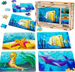 PuzzleOK Wooden Puzzle 4w1 Sea Animals Water Puzzle Set