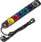 Maclean Listwa zasilająca 1.5m 250VAC/10A MCE509 B 2500 Q, IP20, 6 sockets, rated current 10A, czarny