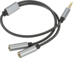 RoGer SP35Y Audio adapter / Splitter 2x 3.5mm stereo + microphone / 4 pin