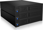 ICY BOX IB-573SSK-12G, Backplane, 3x 3.5" SAS/SATA (I/II/III) HDD in 2x 5.25" Bays, Hot Swap, strapless HDD Einbau, L&uuml;fter, 8.89 cm (3.5"), rear wall, Schwarz, 3.5", SATA III, Serial Attached SCSI (SAS), Stahl, Aluminium, Kunststoff