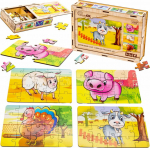 PuzzleOK Wooden Puzzle 4w1 Farm Animals Puzzle Farm Set