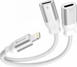 Swissten Textile Lightning Audio Charging Adapter 2x Lightning 0.12m