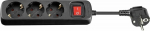 MicroConnect 3-way Schuko Socket 3M Black, Without ON/OFF Switch