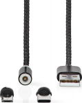 Nedis Kaabel USB-C/USB micro - USB-A, 2m, must, USB 2.0, 10W,magnet
