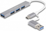 Delock 4 Port Slim USB Hub with USB Type-C&trade; or USB Type-A to 3 x USB 2.0 Type-A female + 1 x USB 5 Gbps Type-A female