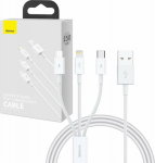 Kabel USB Baseus USB-A - USB-C + microUSB + Lightning 1 m White (P10320105221-00)