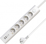 MicroConnect 5-way USB Schuko Power Strip, on/off switch 1.5M, White
