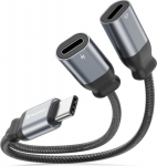 Swissten Textile USB-C Audio Charging Adapter 2x USB-C 0.12m