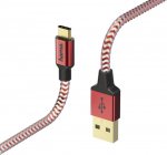 USB-kaabel Hama USB3.0 Type-C pistik (USB3.1 Gen1) punane nylon, 1.5m topeltvarjestus, kullatud kontaktid, laadimine kuni 3A
