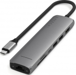 Satechi 7-w-1 USB-C Slim Multiport Adapter Ethernet (USB-C PD, 2x USB-A, HDMI 4K, Ethernet, czytnik kart micro/SD) (szary)