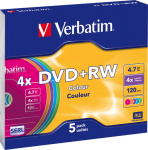 1x5 Verbatim DVD+RW 4.7GB 4x Speed Colour Surface Slimcase