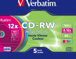 1x5 Verbatim CD-RW 80 / 700MB 10x Speed, Colour, Slim