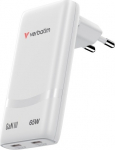 Verbatim 32355 Fold 'n' Go GaN Charger 65W 2-Port, USB-C, EU Plug, White